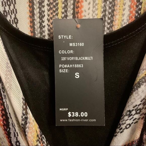 ROBERT LOIS Super Soft Black Yellow Cream Mixed Media Top Size Small NWT - Picture 5 of 10